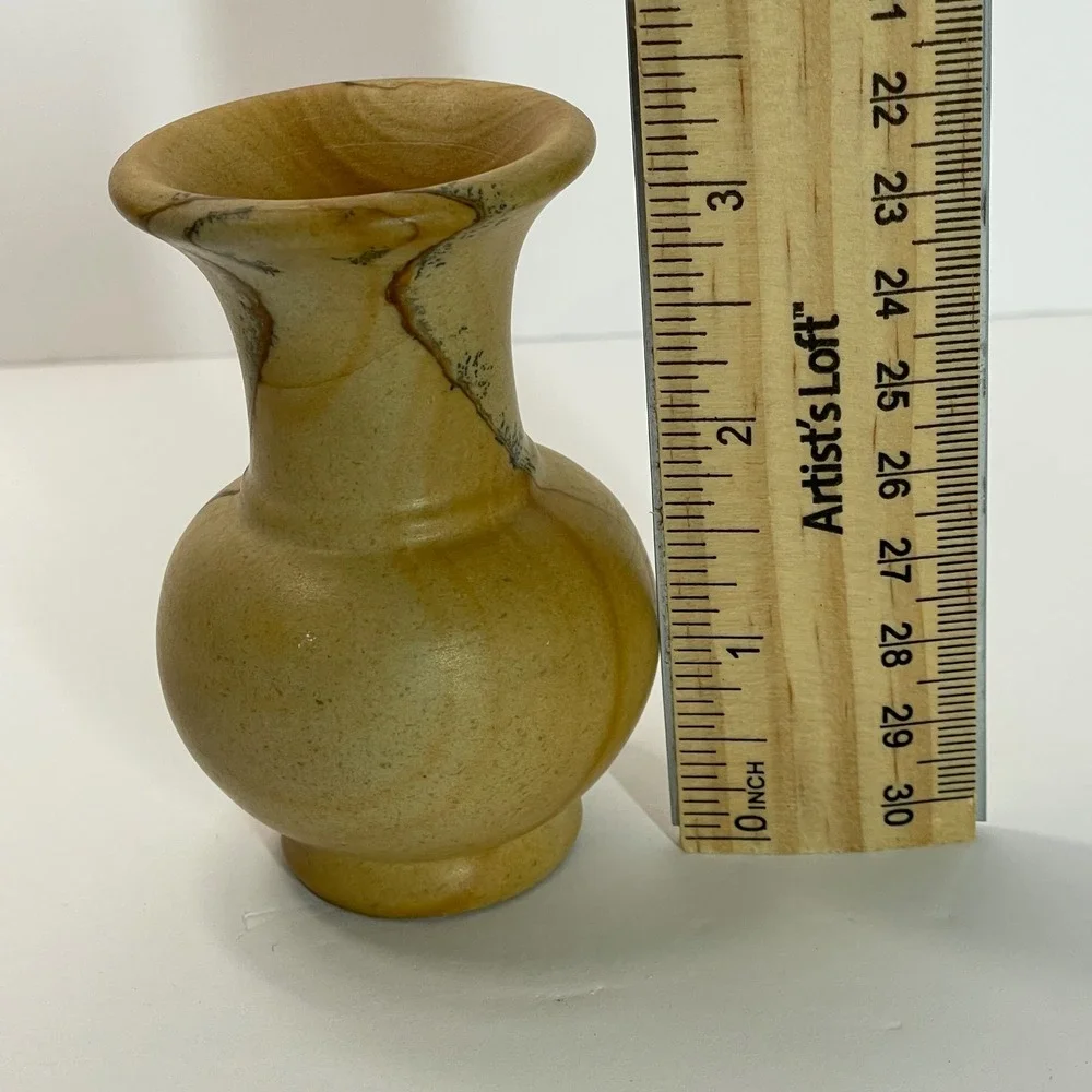 Vintage Miniature Picture Sandstone Bud Vase Hand Carved Natural Stone 3.5 Inch